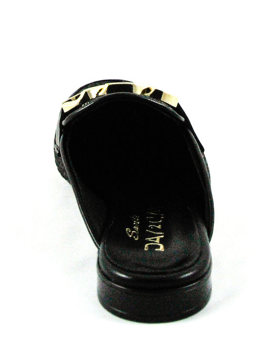 Flat Leather Mules in Black Color