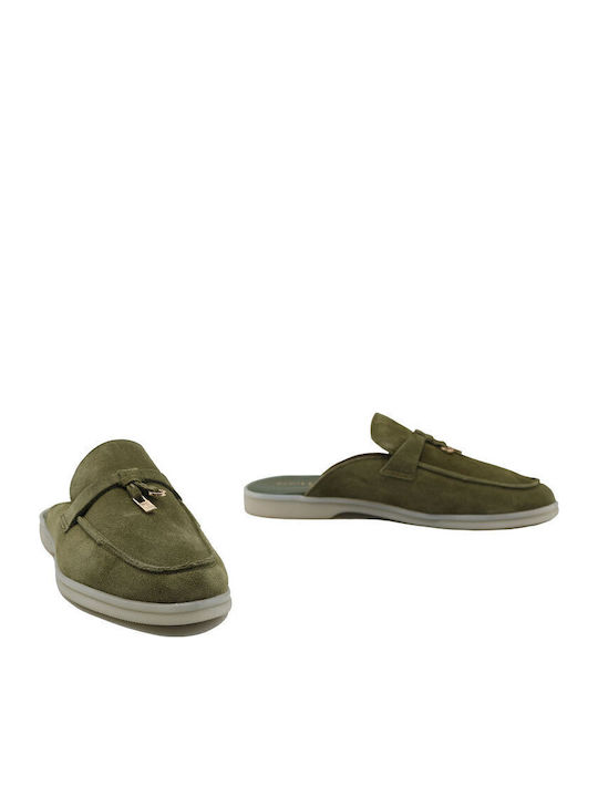 Flat Suede Mules σε Πράσινο Χρώμα