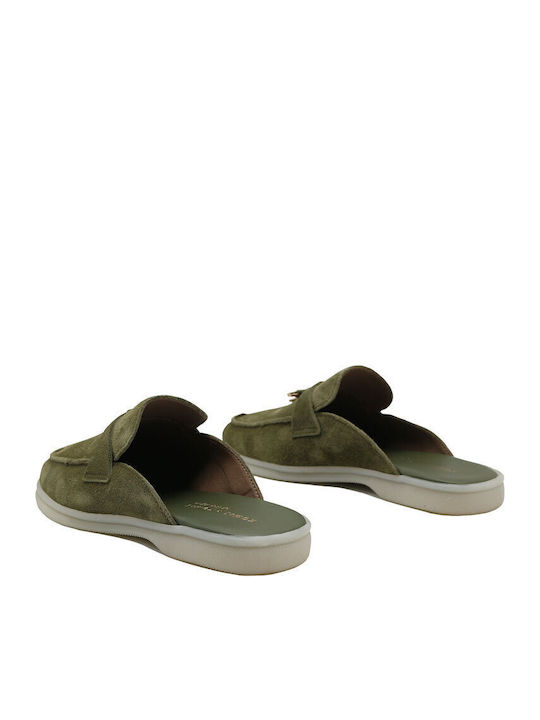 Flat Suede Mules σε Πράσινο Χρώμα