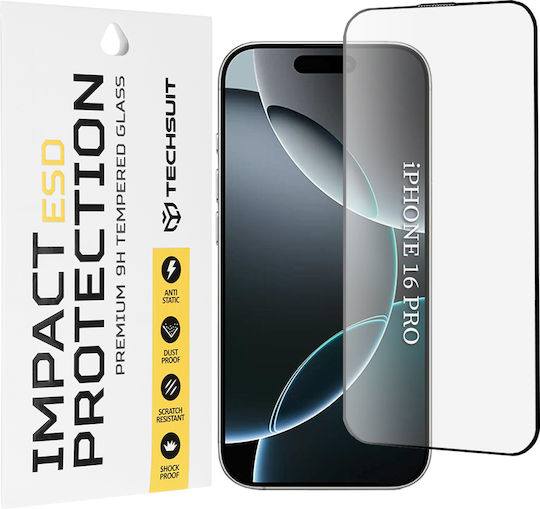 Techsuit Umschlag Rückseite Gehärtetes Glas Schwarz (iPhone 16 Pro)