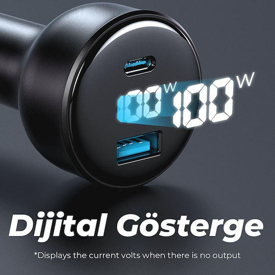 Havit Havit Auto-Ladegerät 100W mit Anschlüssen 1xUSB-A 1xType-C inklusive Kabel Typ-C Schwarz Farbe