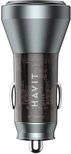 Havit Havit Auto Ladegerät 45W 3A Schnellladen mit Anschlüssen: 1xUSB-A 1xType-C zusammen mit Kabeltyp Type-C Schwarz Farbe