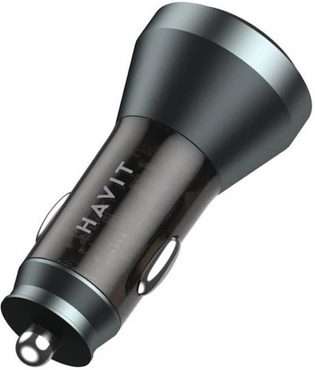 Havit Havit Auto Ladegerät 45W 3A Schnellladen mit Anschlüssen: 1xUSB-A 1xType-C zusammen mit Kabeltyp Type-C Schwarz Farbe