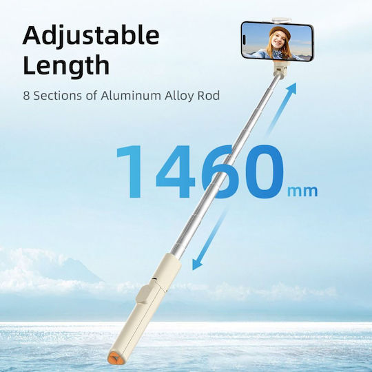 Tech-Protect L09s Selfie Stick Cell Phone Tripod Bluetooth Beige
