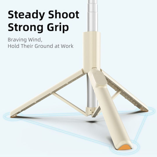 Tech-Protect L09s Selfie Stick Cell Phone Tripod Bluetooth Beige