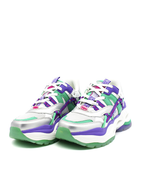 Chunky Sneakers Silver / Green / Purple