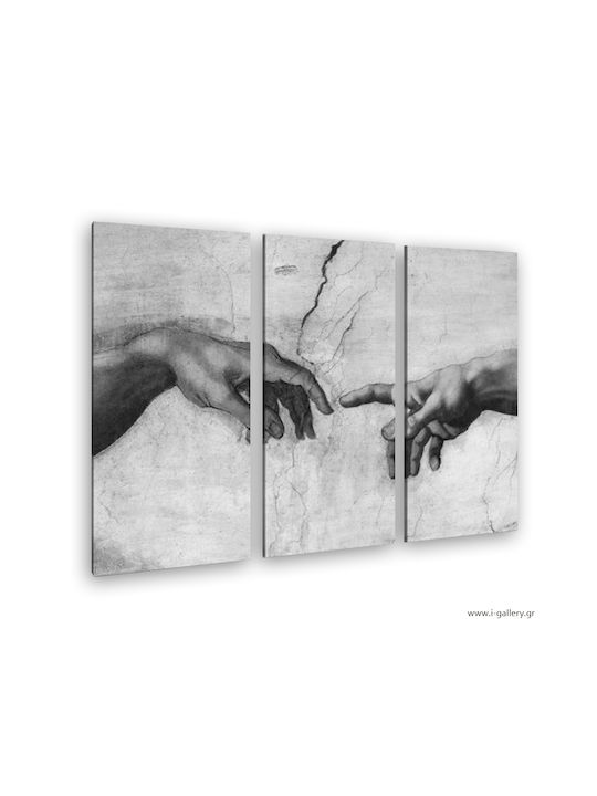 Canvas Painting Creation Adam Michelangelo Threefold Offer Triptych 100x70 Cm 3 Pieces 33x70cm