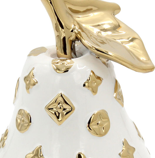 Decorative Ceramic Pear Φ12x22 In White Gold Keskor 78755