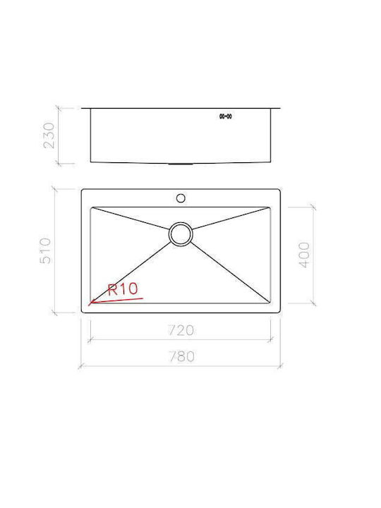 Macart Legent N-100XL Drop-In Sink Inox Satin W78xD51cm Silver