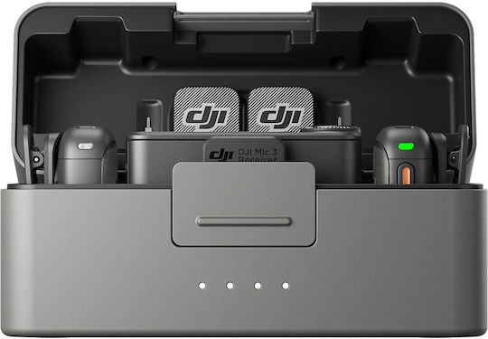 DJI Mic 3 (2 TX + 1 RX + Charging Case) Комплект Безжично Δυναμικό Микрофон Летящ, Колан Журналистически в Черен Цвят