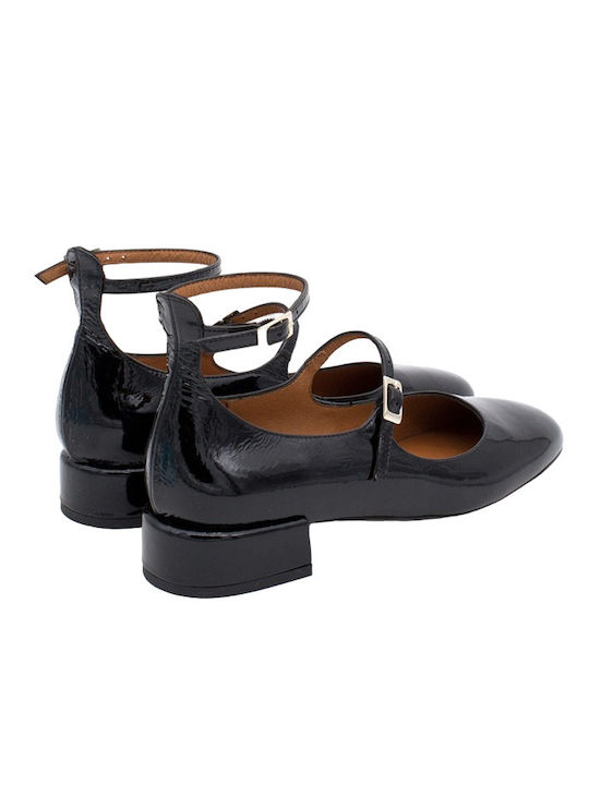 Leather Ballerinas With strap Black