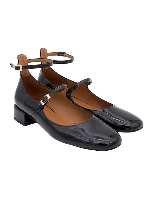 Leather Ballerinas With strap Black