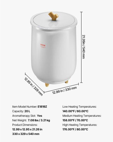 Vevor 20l Towel Warmer Bucket Led Light Timer Temperature Setting Gray
