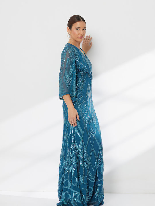 Maxi Abendkleid mit Masche Petrol