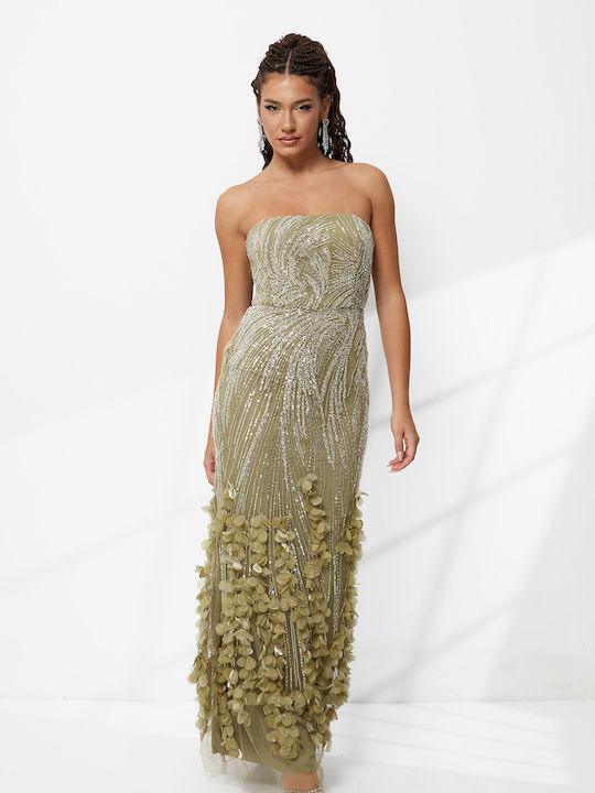 Summer Maxi Evening Dress Strapless Green