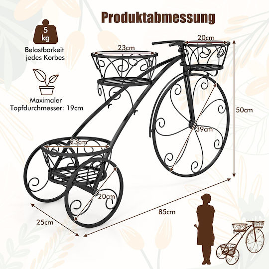 Costway Metal Plant Stand Bicycle Design Shelf 3 Baskets Black 85 x 25 x 50 cm Gt4316dk