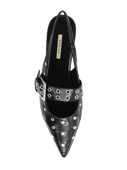 Synthetic Leather Black Low Heels with Strap