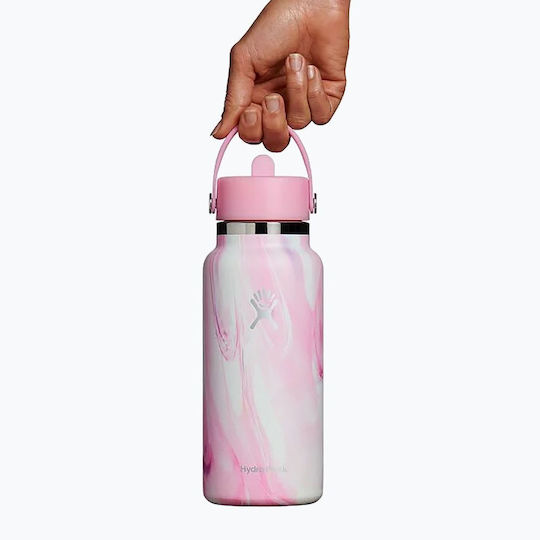 Hydro Flask Flasche Thermosflasche Rostfreier Stahl 945ml Pink Swirl mit Stroh