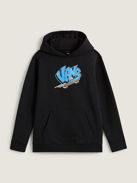 Fleece Επένδυση Παιδικό Φούτερ με Κουκούλα και Τσέπες Black