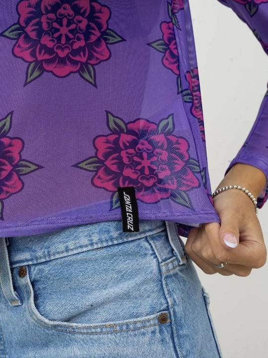 Women's Crop Top with Sheerness Floral Blue