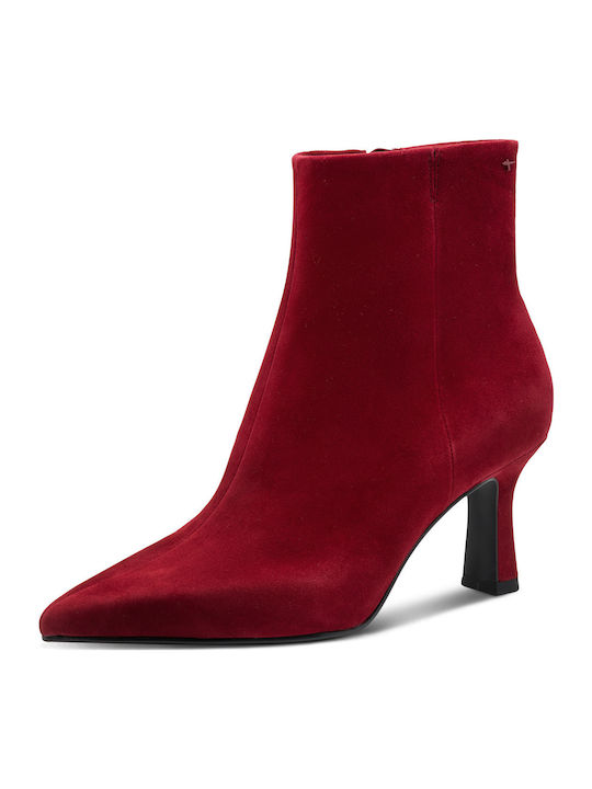 Leather Women's Ankle Boots with Medium Heel Red