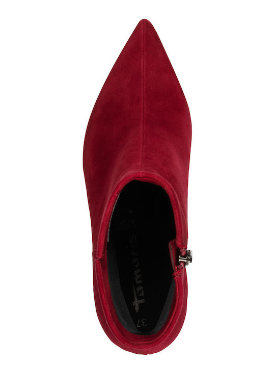 Leather Women's Ankle Boots with Medium Heel Red