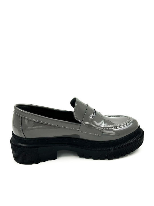 Лачени Дамски Loafers в Сив Цвят