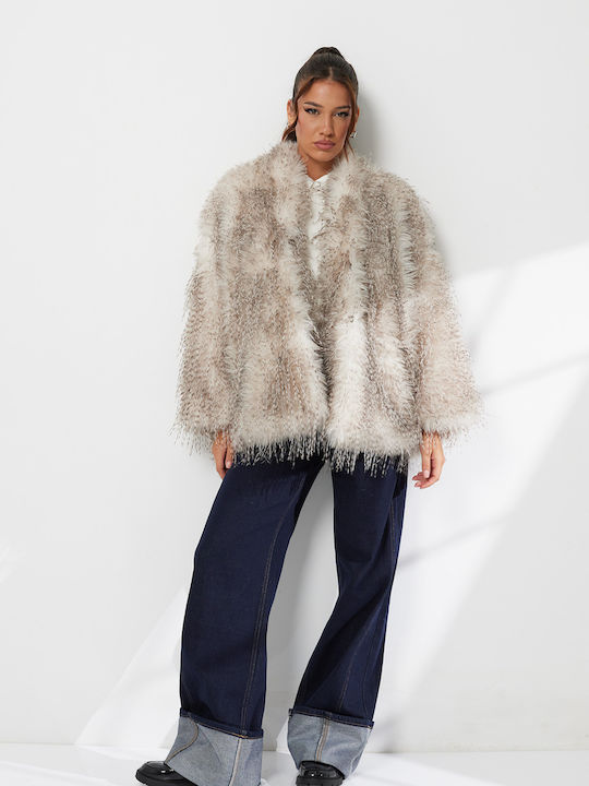 Women's Short Fur Γκρι-μπεζ
