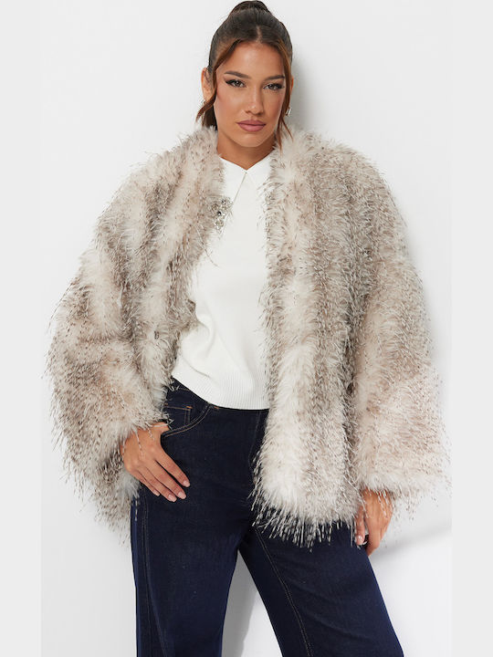 Women's Short Fur Γκρι-μπεζ
