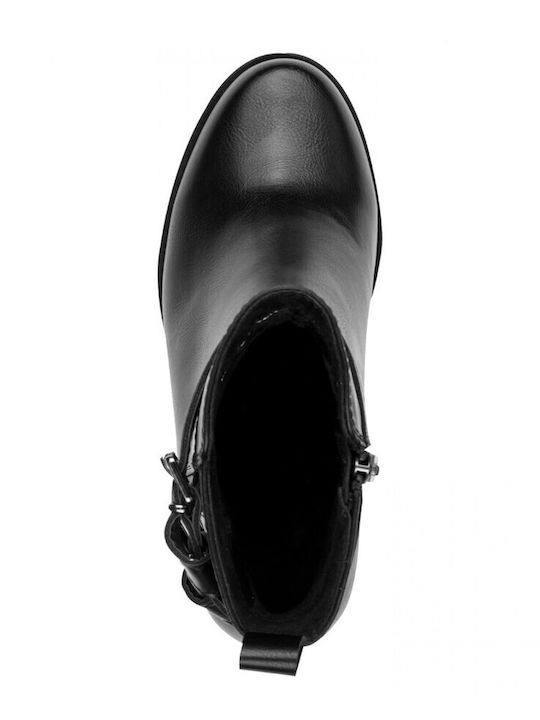 Leather Women's Ankle Boots with High Heel Black