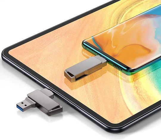 Techsuit 32GB USB 3.0 Stick με σύνδεση USB-A & USB-C Γκρι