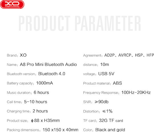 XO A8 Pro Ηχείο Bluetooth 3W με Διάρκεια Μπαταρίας έως 6 ώρες Μαύρο