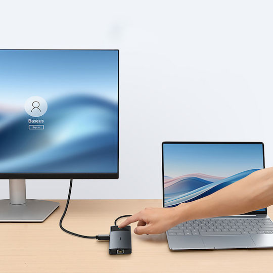 Baseus Metal Gleam II USB-A / USB-C Docking Station με 4K PD Ethernet Γκρι