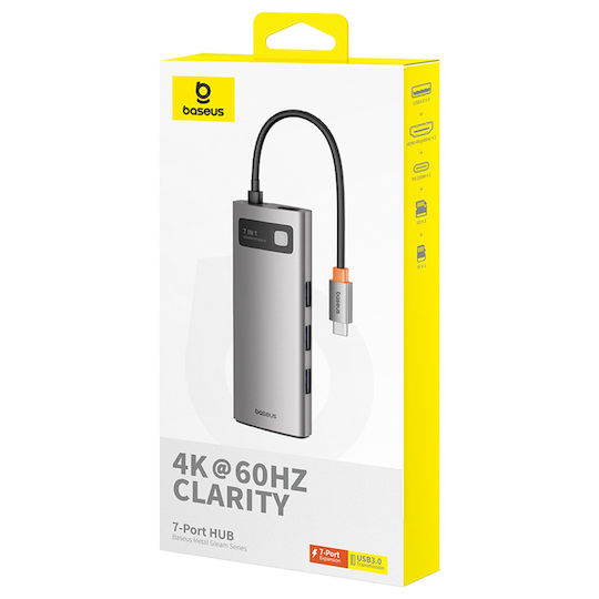 Baseus Metal Gleam 7in1 USB-C Docking Station with HDMI 4K PD Gray
