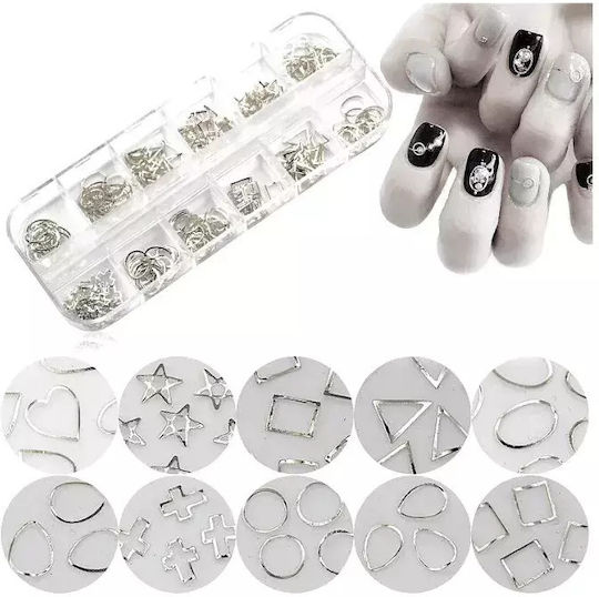 Wd Mini Metallische Nageldesign Dekorationen Silber 12 Muster