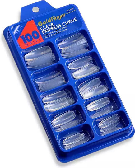 Gold Finger Clear Empress Curve Tips Artificial Nails Long Transparent 100 Pieces