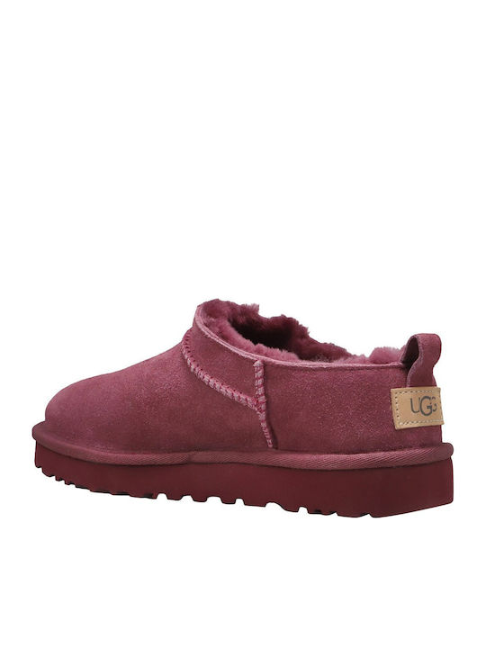 Classic Micro Closed-Toe Leather Women's Burgundy Slippers