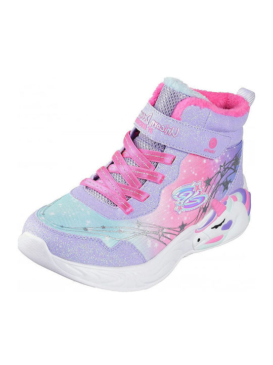Unicorn Dreams Παιδικά Sneakers High με Σκρατς & Φωτάκια Μωβ