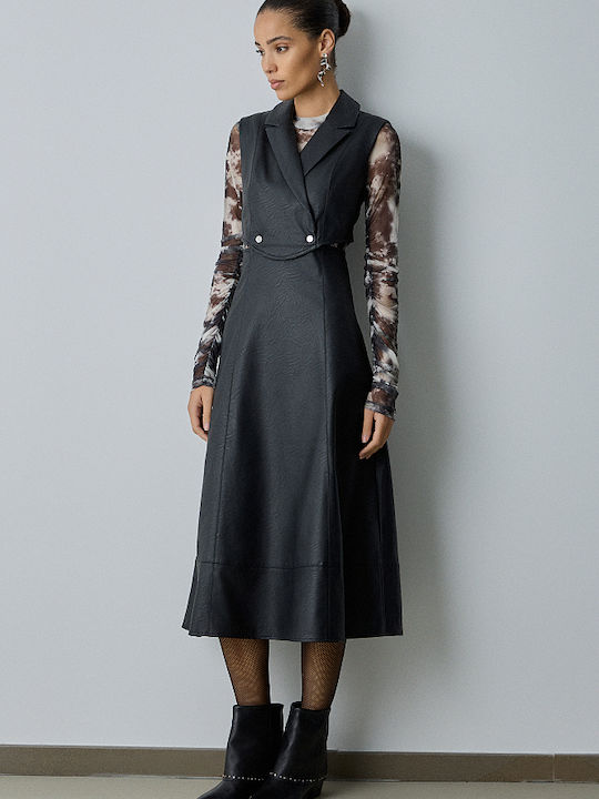 Rochie Midi Din Piele Neagră