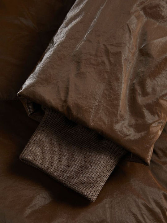 Women's Short Puffer Jacket for Winter Brown