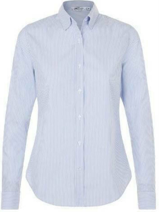 Beverly Long Sleeve Women's Cotton Shirt Light Blue Striped