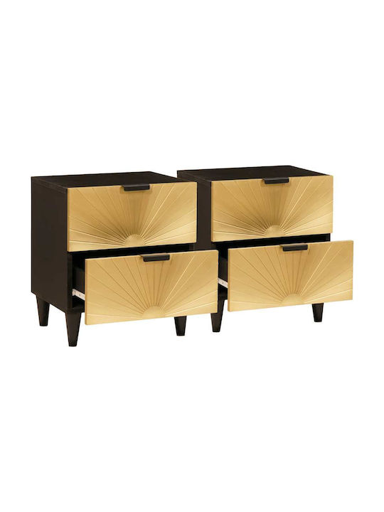 Noptiere din Lemn Masiv Negre 2buc 40x33.5x46cm