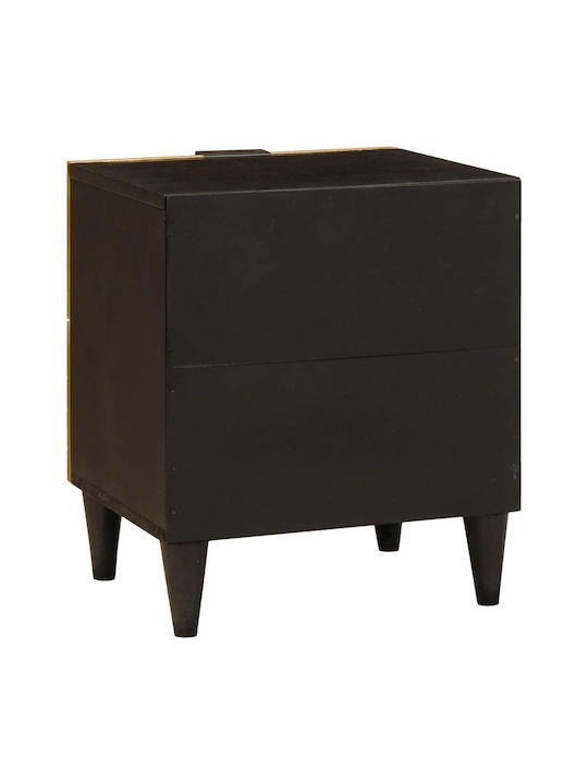 Noptiere din Lemn Masiv Negre 2buc 40x33.5x46cm