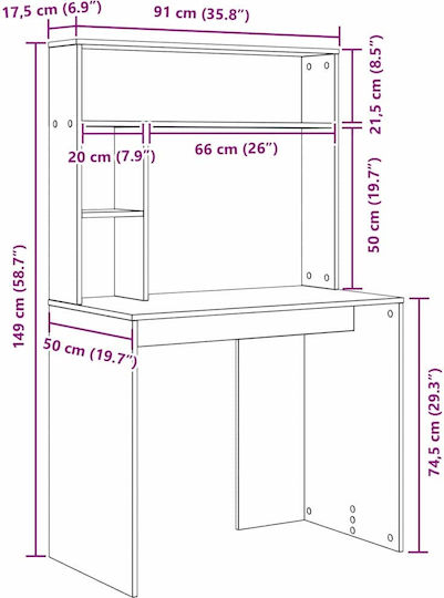 Дървено Бюро Сиво Sonoma 91x50x149см