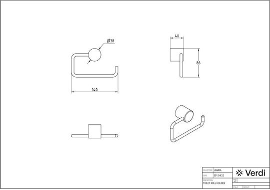 Verdi Lamda Wandmontiert Papierhalter Metallisch White Matt Weiß Matt