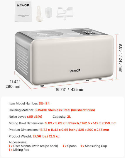 Vevor Vevor Ice Cream Maker 2L White