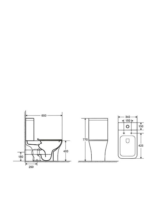 Design Ceramica Stehende Toilette Randlos mit Spülung mit Schlank Deckel Sanftes Schließen Weiße