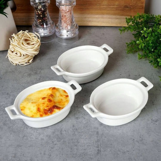 Excellent Houseware Οβάλ Πυρίμαχο Σκεύος από Πορσελάνη 14x9x4cm 3τμχ