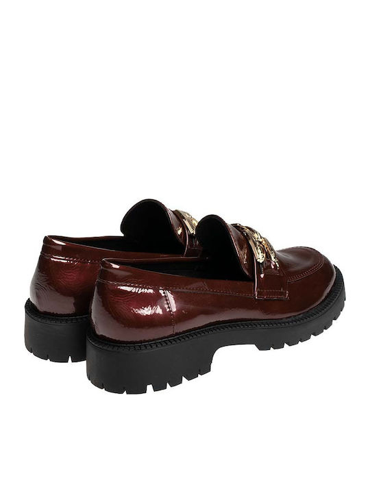 Lackleder Damen Loafers in Burgundisch Farbe