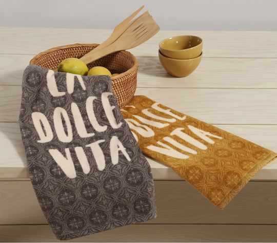 Nef-Nef Homeware La Dolce Vita Tea Towel in Gray Color 40x60cm